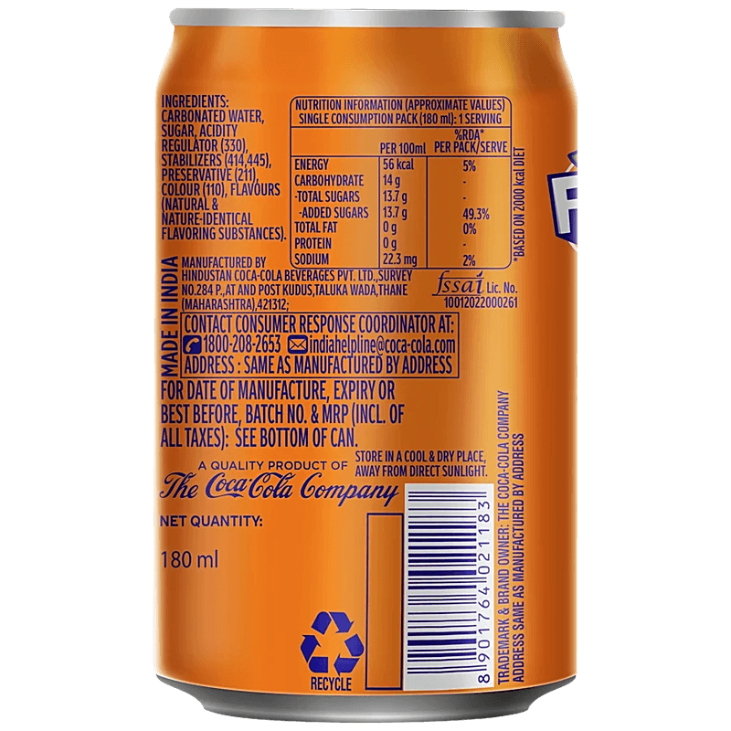 Fanta - Soft Drink, Refreshing, Orange Flavour, 180 Ml Can view 2