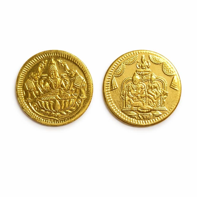 Kubera Lakshmi Pooja Coins (21 Pieces) | Gold Plated Brass Coins, 2 cm Diameter (Small) | Ashtothara Lakshmi Kubera Coin for Pooja & Wealth Rituals | Golden Color