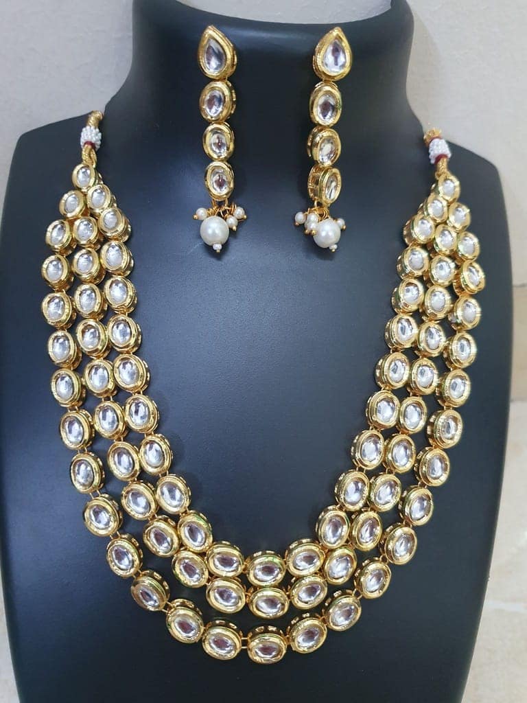 Kundan three layered partywear long necklace view 2