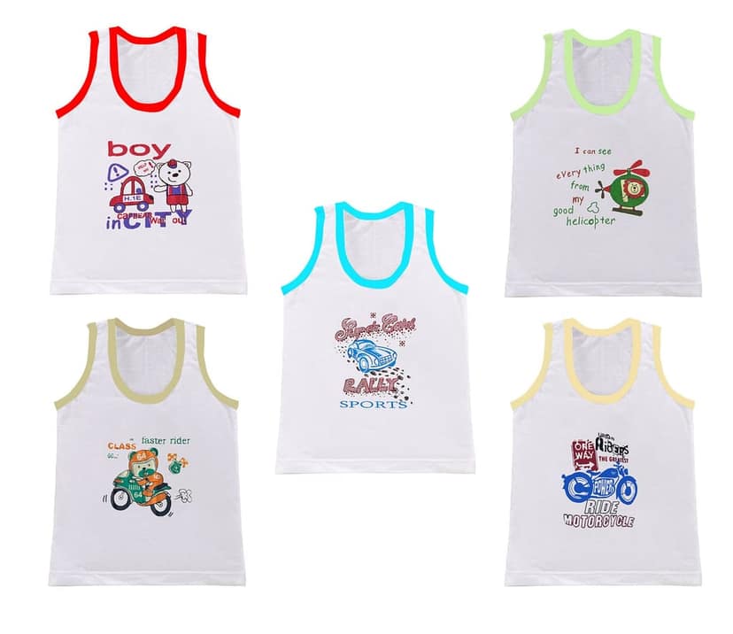 Neeba Pure Cotton White Multicolor Striped Printed Innerwear baniyan Kids Vest Infants Sando Unisex Sleeveless Regular fit Undershirts for Boys and Girls view 2