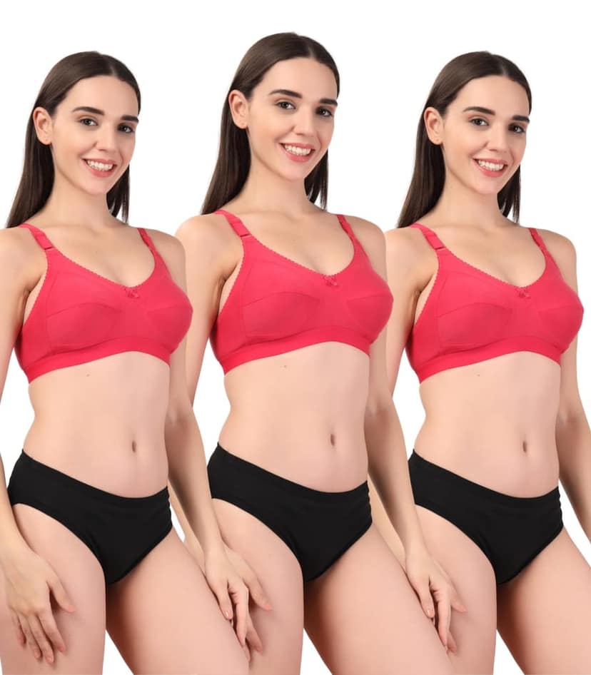 ADORNSTAR Cotton Pack of 3 Bra and Panty Set Fancy Lingerie, Non-Padded, Non-Wired, Daily & Honeymoon Wear view 2
