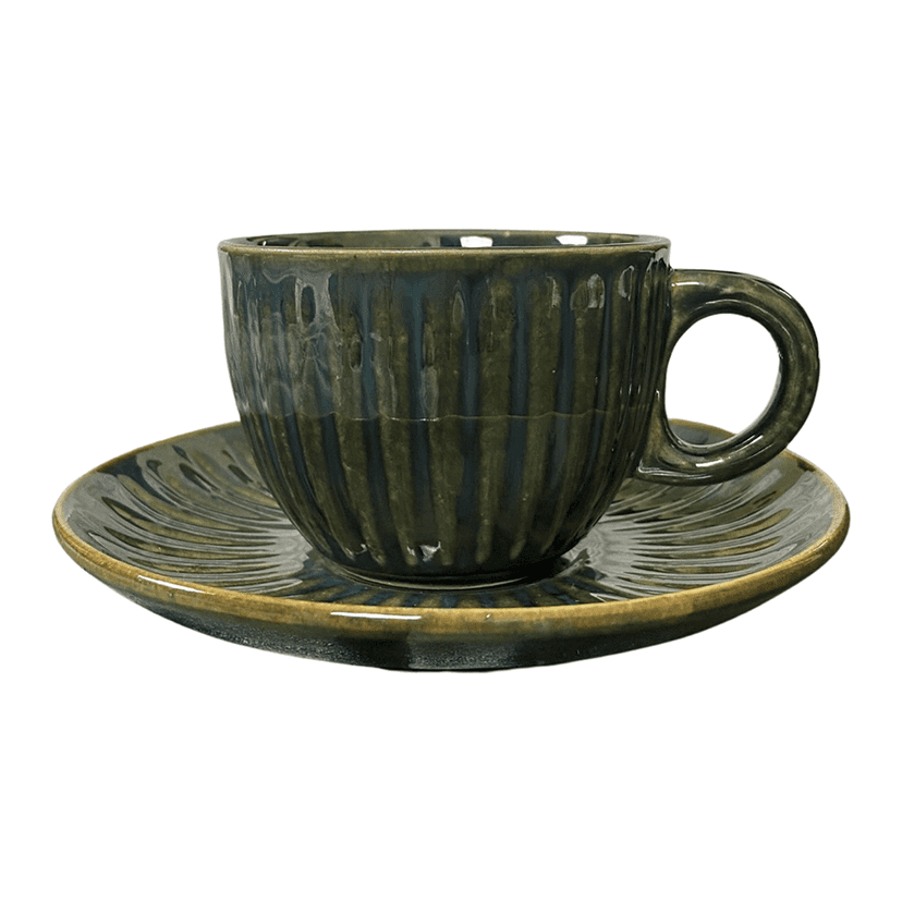 Ceramic Dining Chic Emerald Green Tea cups with Saucers Set of 6 view 2
