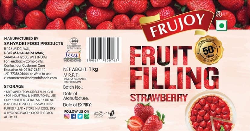 Frujoy Strawberry Filling 1kg | For Cake | Dessert | Custard | Pastry | Muffins | Baking Essentials view 2