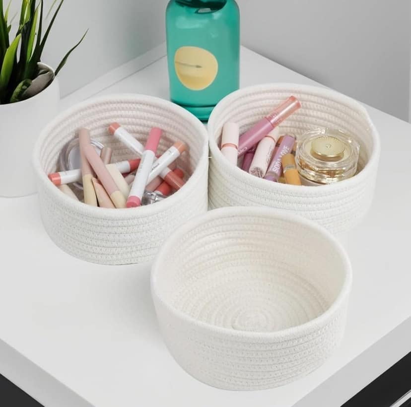 Generic Cotton 8x3 Inch Round 3 Set Bedside Organizer With Out Lid (White)-PID66382 view 2
