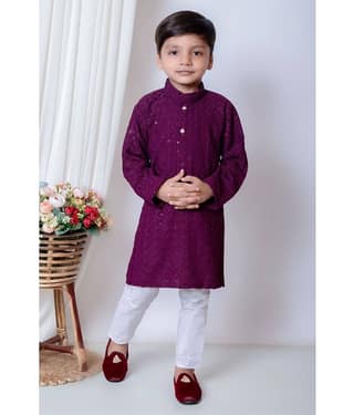 New Collection Boys Cotton Blend Sequined - Pattern Kurta Pant Set ( Dark Blue , Pack of 1 )