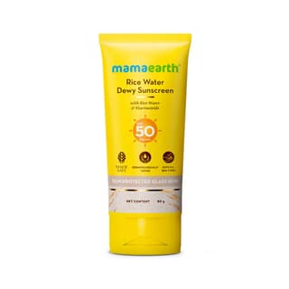 Mamaearth Rice Water Dewy Sunscreen with SPF 50 & PA++++ | UVA & UVB Protection | Tan Protection | Gives Glass Skin Glow | No White Cast | For All Skin Types | 80 g Mamaearth Rice Water Dewy Sunscreen with SPF 50 & PA++++ | UVA & UVB Protection | Tan Pro