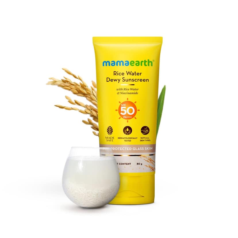Mamaearth Rice Water Dewy Sunscreen with SPF 50 & PA++++ | UVA & UVB Protection | Tan Protection | Gives Glass Skin Glow | No White Cast | For All Skin Types | 80 g Mamaearth Rice Water Dewy Sunscreen with SPF 50 & PA++++ | UVA & UVB Protection | Tan Pro view 2