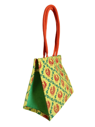 Embroidered Jute Tote Bag with Dual Compartment and Zipper Closure