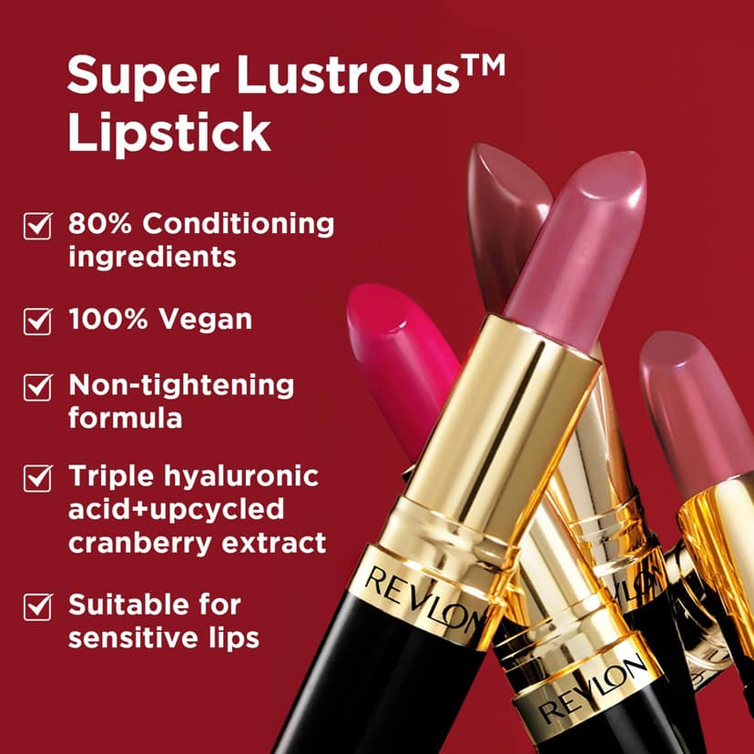 REVLON Super Lustrous Matte Lipstick, 80% Conditioning Ingredients, intance color, Waterproof, Long-Lasting, 100% Vegan Lipstick, Delectable (032), 4.25 gm REVLON Super Lustrous Matte Lipstick, 80% Conditioning Ingredients, intance color, Waterproof, Lon view 2