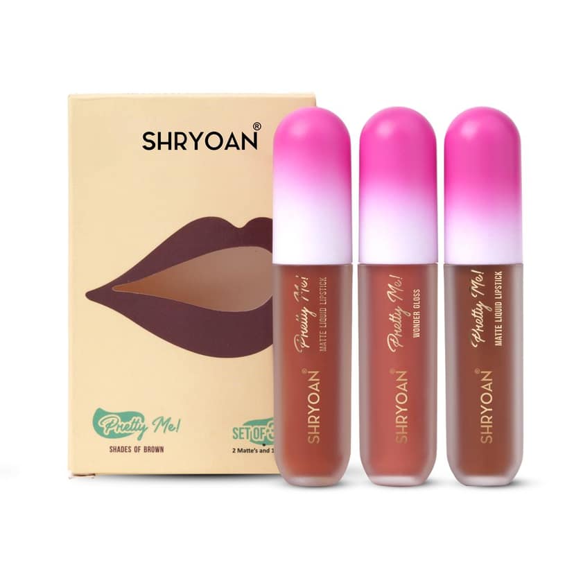 Shryoan Pretty Me! 2 Liquid Lipstick & 1 Lip Gloss | Transfer Proof & Highly Pigmented| Waterproof & Smudge-Proof | Pack of 3 | 6ml (Shades of BROWN) view 2
