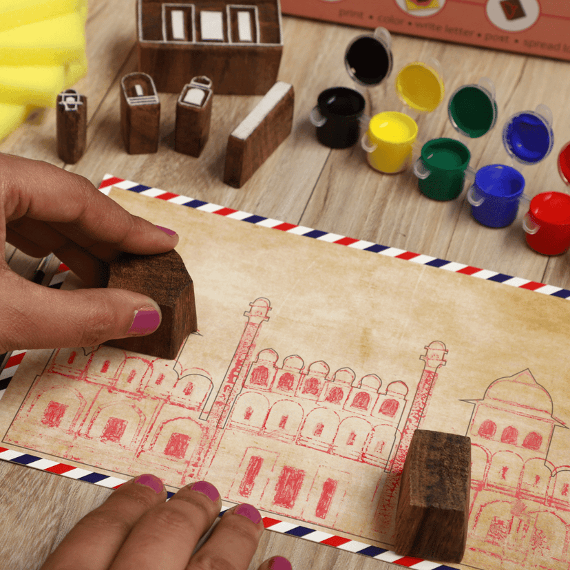 DIY Wooden Block Printing Craft kit Monuments of India - Red Fort view 2