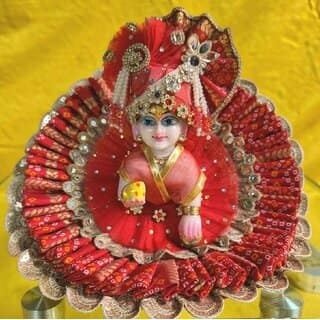 Laddu Gopal Dress and Pagdi Set, Red Bandhani Poshak for Thakur Ji