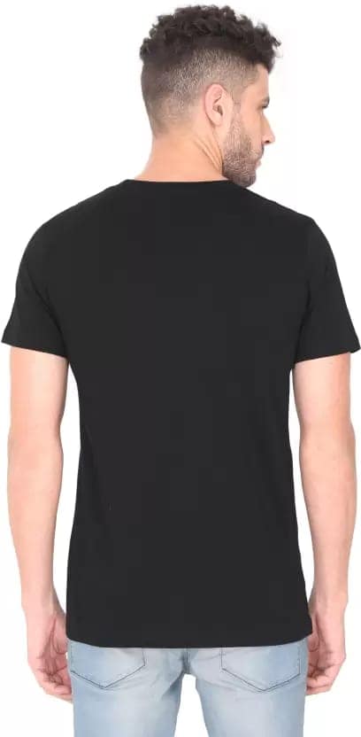 Men Solid Round Neck Pure Cotton Black T-Shirt view 2
