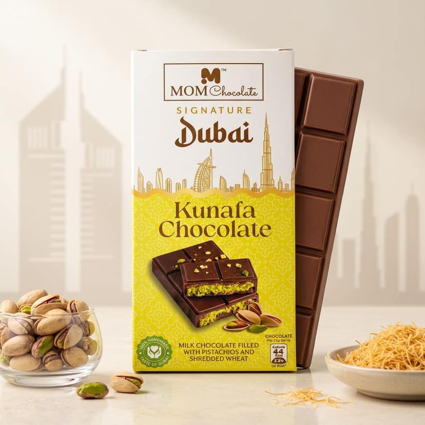 MOM Chocolate | Signature Dubai Kunafa Chocolate | Pistachio & Crispy Kunafa Filled Chocolate Bar | Premium Handmade Chocolate | 100 gm x 1 pack