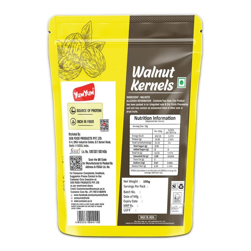 YUM YUM California Walnut Kernels Akhrot Giri Walnuts - 250g view 2