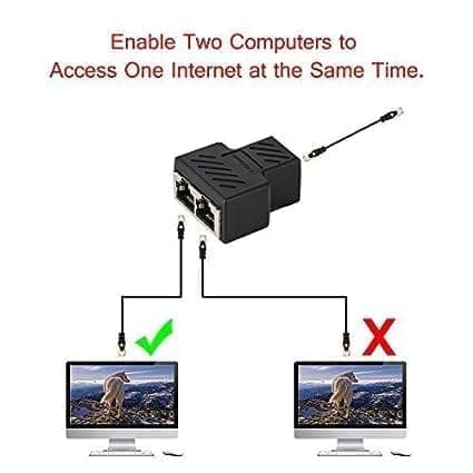 RJ45 Splitter Connectors Adapter 1X2 Ethernet Splitter Coupler Double Socket Hub Interface For Personal Computer, Laptop (Black) view 2
