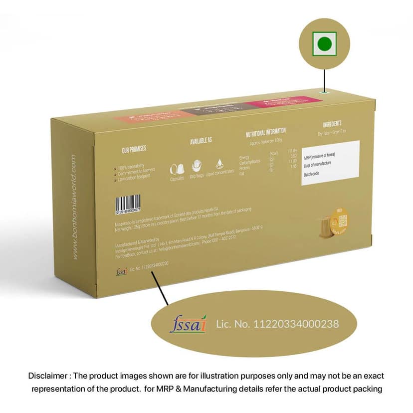 Bonhomia Tulsi - Herbal & Pristine Tea Nespresso Compatible Pods Basil, 10 Tea Capsules view 2
