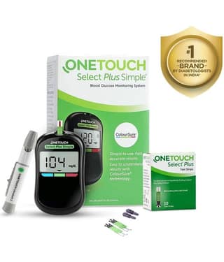 OneTouch Select Plus Simple glucometer | FREE 10 Test Strips + 10 Lancets + 1 Lancing device
