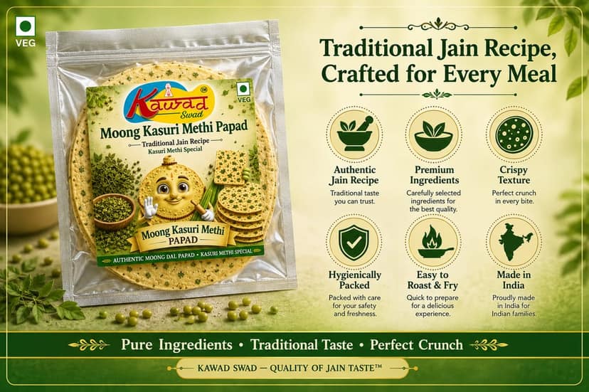 KAWAD SWAD Moong Kasuri Methi Papad 200g | Traditional Jain Recipe view 2
