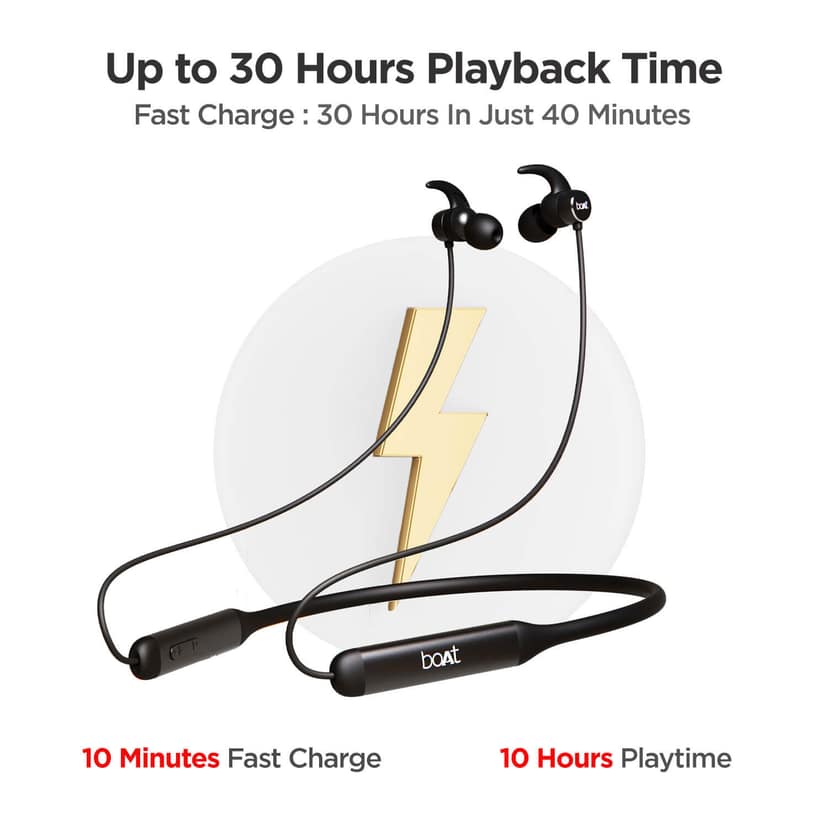 boAt Rockerz 330 | Bluetooth Earphone with Upto 30 Hours Nonstop Audio Bliss, Peerless Metallic Control Panel Active Black view 2
