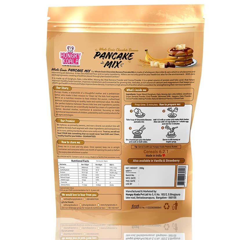 HUNGRY KOALA Pancake Nutritious & Healthy Instant Ready To Eat Mix With No Refined sugar No Maida No preservatives For Kids Pack Of 200 Gram view 2