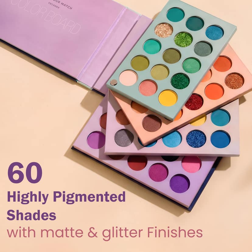 60 Shades Eyeshadow Palette, Matte, Shimmer & Glitter Eye Shadow For Women 60 Shades Eyeshadow Palette, Matte, Shimmer & Glitter Eye Shadow For Women - Color Board / 1 Count (Pack of 1) view 2