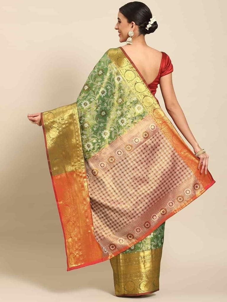 Women's Brocade Soft Silk Zari Woven Saree With Unstiched Blouse Piece view 2