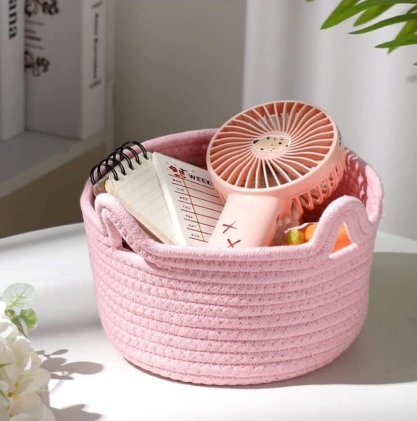 Generic Cotton Pack Of_1 Cat Basket 8x4 Inch Storage Basket For Clothes (Pink)-PID66454 view 2