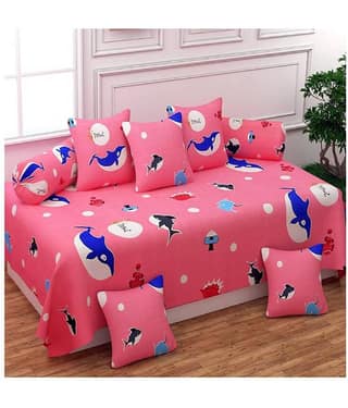 HomeStore-YEP Cotton Pink Animal Diwan Set 8 Pcs