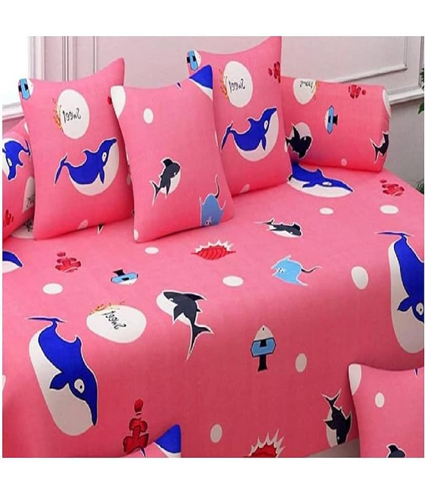 HomeStore-YEP Cotton Pink Animal Diwan Set 8 Pcs view 2