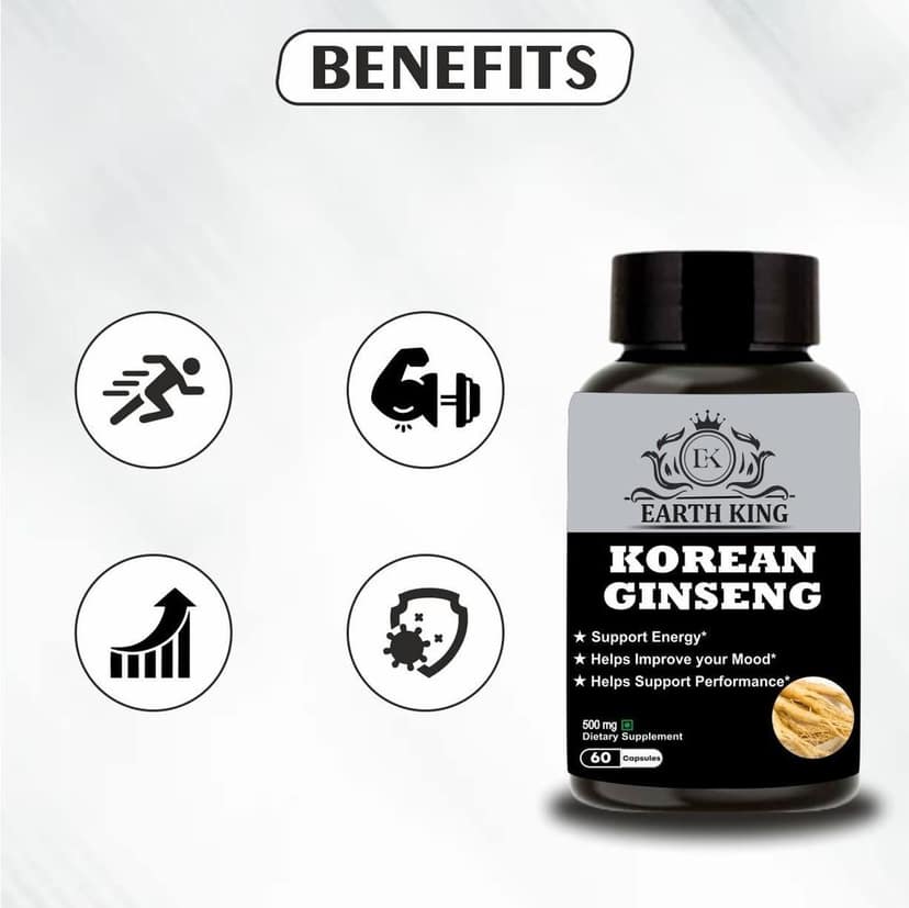 EARTH KING Korean Ginseng Capsule | Red Ginseng | Root Extract | Dietary Supplement | Strength, Stamina & Energy � 500mg 60 Capsules (Pack of 2) view 2