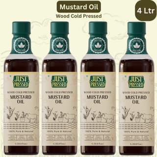 Mustard Wood Pressed Mustard Oil 4 Litres (Cold Pressed - Extracted on Wooden Churner) | Kolhu/Kacchi Ghani / Chekku