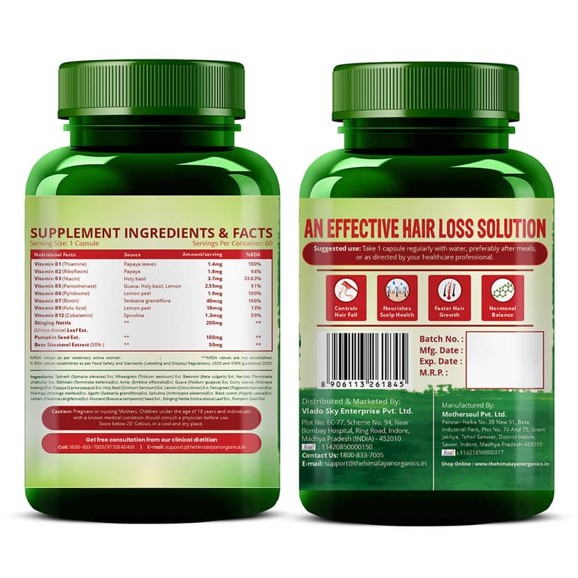 Vlado's Himalayan Organics Plant Based DHT Blocker | Nettle Extract | 60 Veg Capsules view 2
