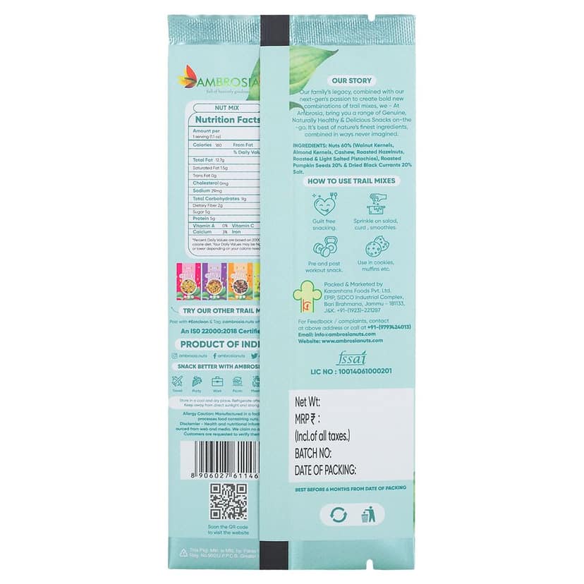 Ambrosia Exotic Nut Trail Mix Mini Packs 40g | Pack of 5 view 2