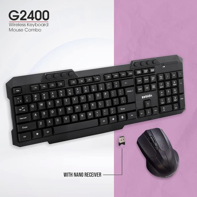 Zebion G2400 Wireless Keyboard Mouse Combo - Black view 2