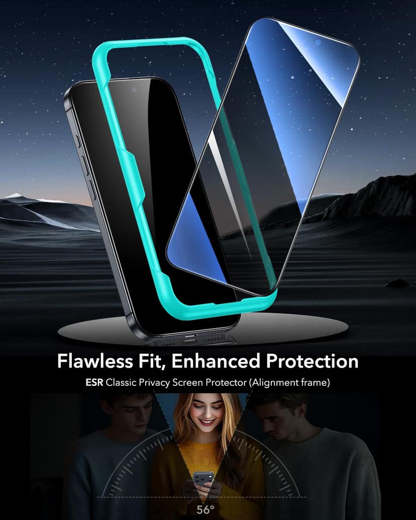 ESR 3 Pack for iPhone 17 Pro Privacy Tempered Glass, Align Frame ESR 3 Pack for iPhone 17 Pro Privacy Tempered Glass, Align Frame - black / iPhone 17 Pro view 2