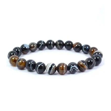 Ekdant Black Sulemani Hakik / Banded Agate Onyx Bracelet 6 MM Beads Natural Crystal Healing Bracelet Gamstone Jewellery Beaded Stone Bracelet For Men & Women