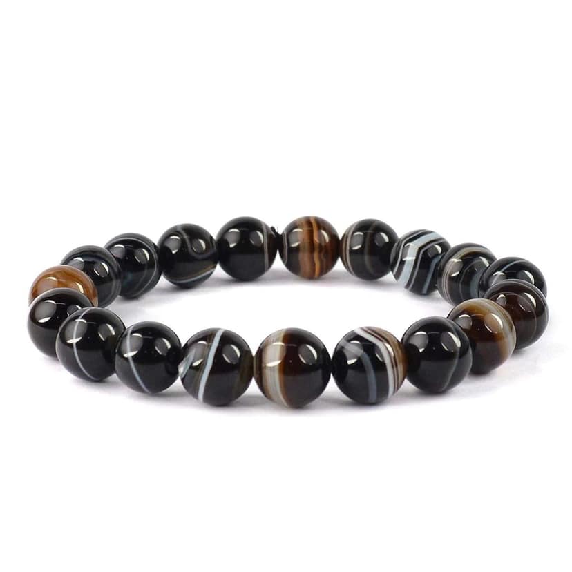 Ekdant Black Sulemani Hakik / Banded Agate Onyx Bracelet 6 MM Beads Natural Crystal Healing Bracelet Gamstone Jewellery Beaded Stone Bracelet For Men & Women view 2