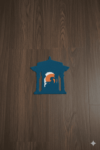 Madhura’s Creations Temple Mandir Rangoli Patch (20 × 18 cm) on Plastic Sheet | Traditional Design | Real Rangoli Colours | Reusable | Single Piece