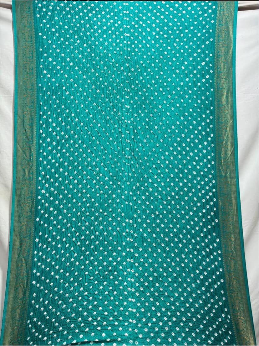 Kala Sanskruti All Over Rama Green Color Art Silk Bandhani Saree 6.5M with Blouse Piece Elegant Traditional Wear Bridal Unique Saree for Women view 2