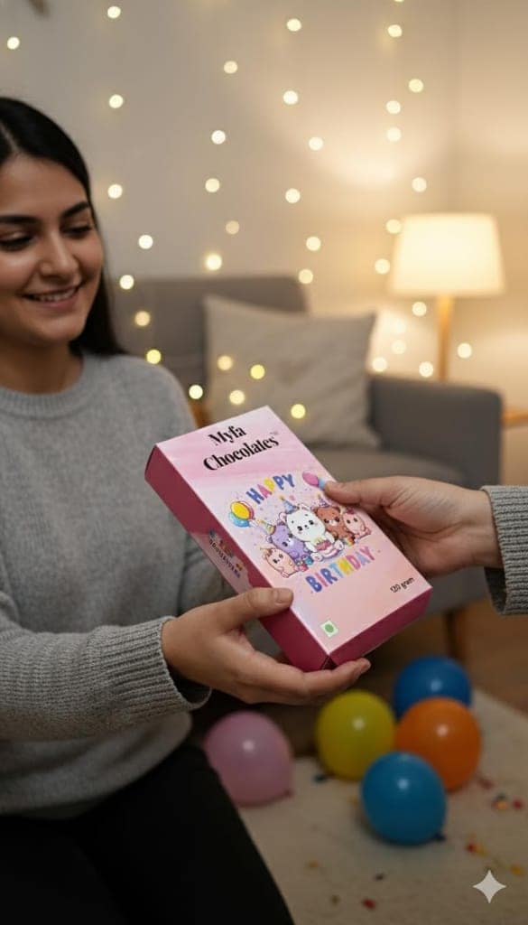 Myfa Chocolates Happy Birthday Premium Chocolate Bar - 120g | Cute Teddy Bear Theme Birthday Gift for Kids, Friends & Family | Delicious Party Favors & Return Gift Idea view 2