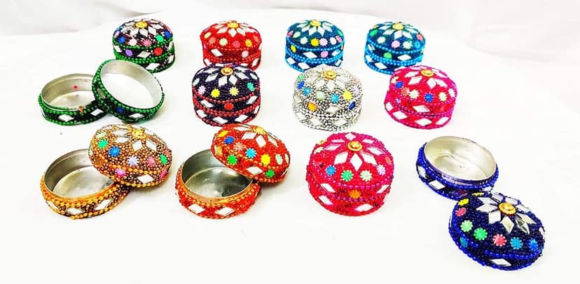 Shakuntala Vintage Art Worked Metal Sindoor Box Kumkum Dibbi ( Set of 12 )