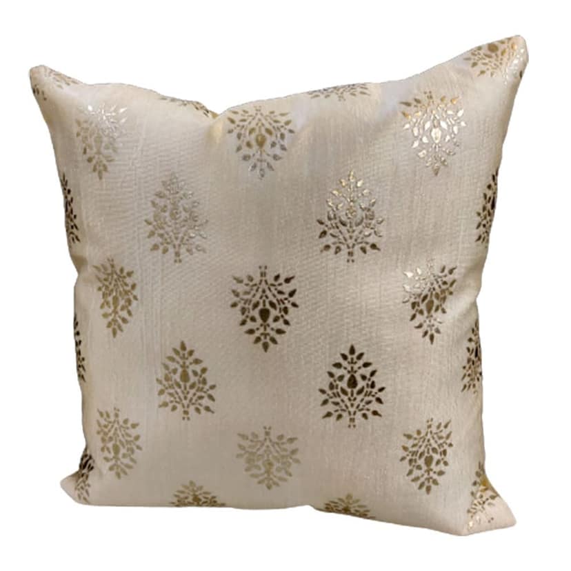 Silver Foil Cream 2 Square 1 Rectangle Cushion Cover and 1 Table Runner Combo Pillow Cover for Sofa Living Room Bedroom |16X16 Inch Cushion Cover 12X18 Inch Cushion Cover 12 X 59 Inch Table Runner view 2