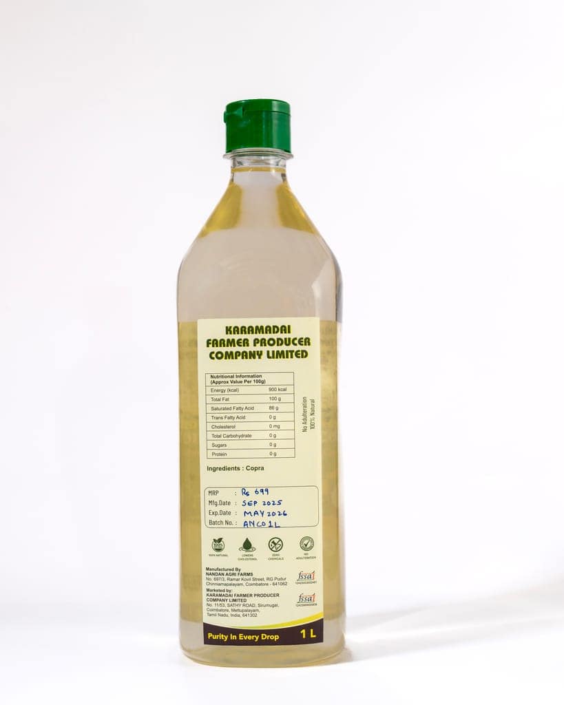 KARAMADAI Cold Pressed Coconut Oil - 100% Natural & Pure (1L) view 2