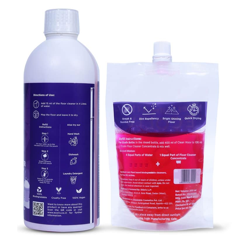 Ecoliv Floor Cleaner 1.5 Litre Combo Pack|97% Natural| Anti Dust Technology| Tea Tree Oil| Non Sticky| Residue Free and Streak Free| Pet Safe & Baby Safe view 2