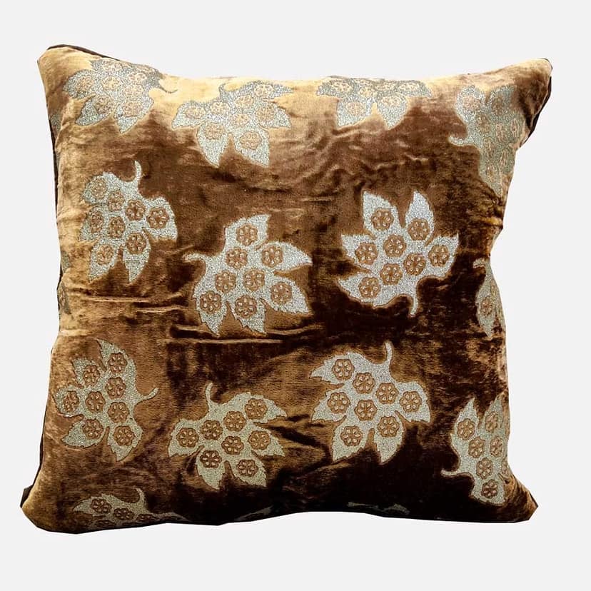 GOODVIBES Brown Cushion Cover with Leaf Embroidered Stitched Zippered Velvet Cushion Cover | 12X12 Inches | 30cm * 30 cm I Set of 3| view 2