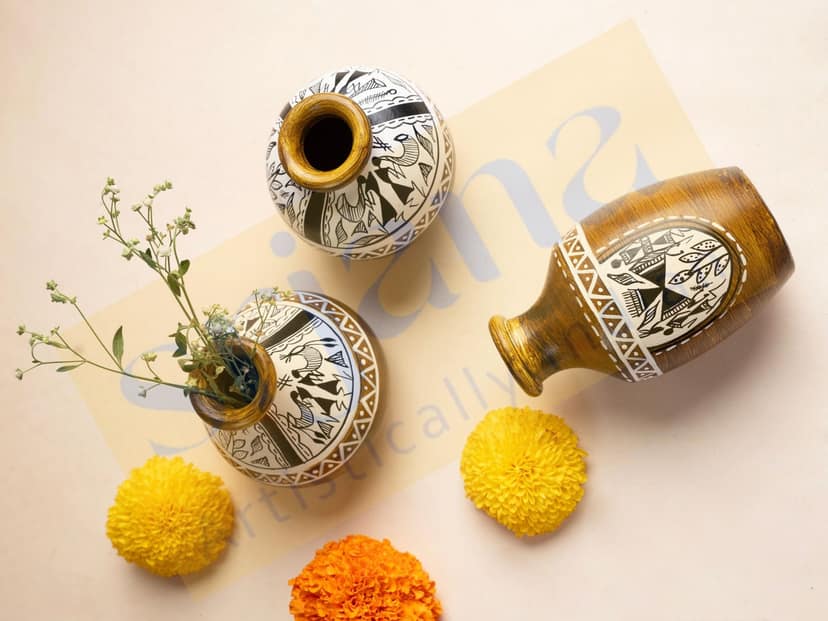 Srjana Hand Painted Terracotta Vase 3pc