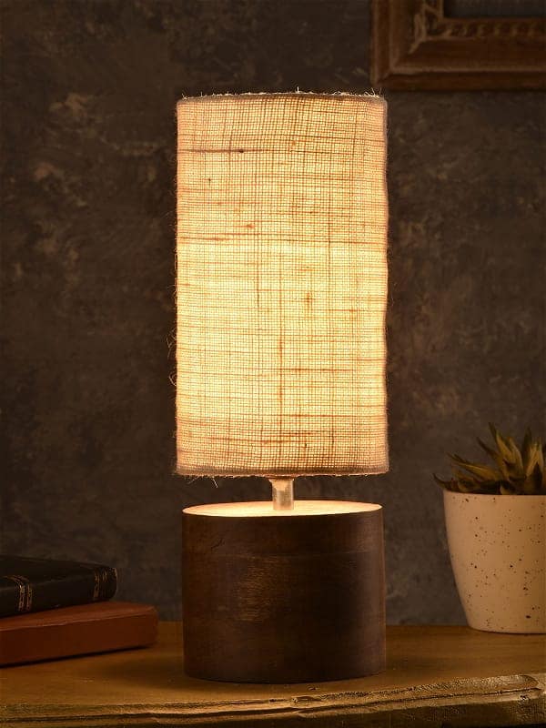 Wooden Log Table Lamp With White Jute Shade view 2