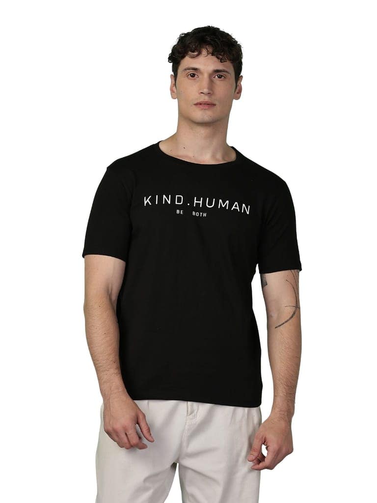 Cotton Black Kind Human T-Shirt