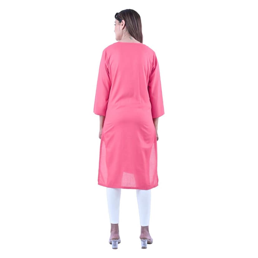 Cotton Fabric Ethnic Zari A- Line Kurti Red Women's view 2